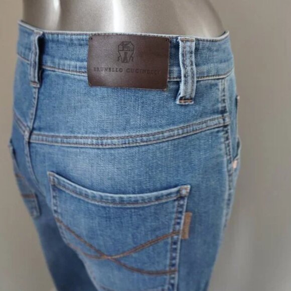Brunello Cucinelli Monili Jeans Blue Denim Boyish Tapered Leg Waist 32" Size 8 - Picture 4 of 10